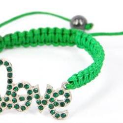 Handmade Friendship Bracelet Embellished with Love Badge-green