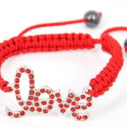 Handmade Friendship Bracelet Embellished with Love Badge-red